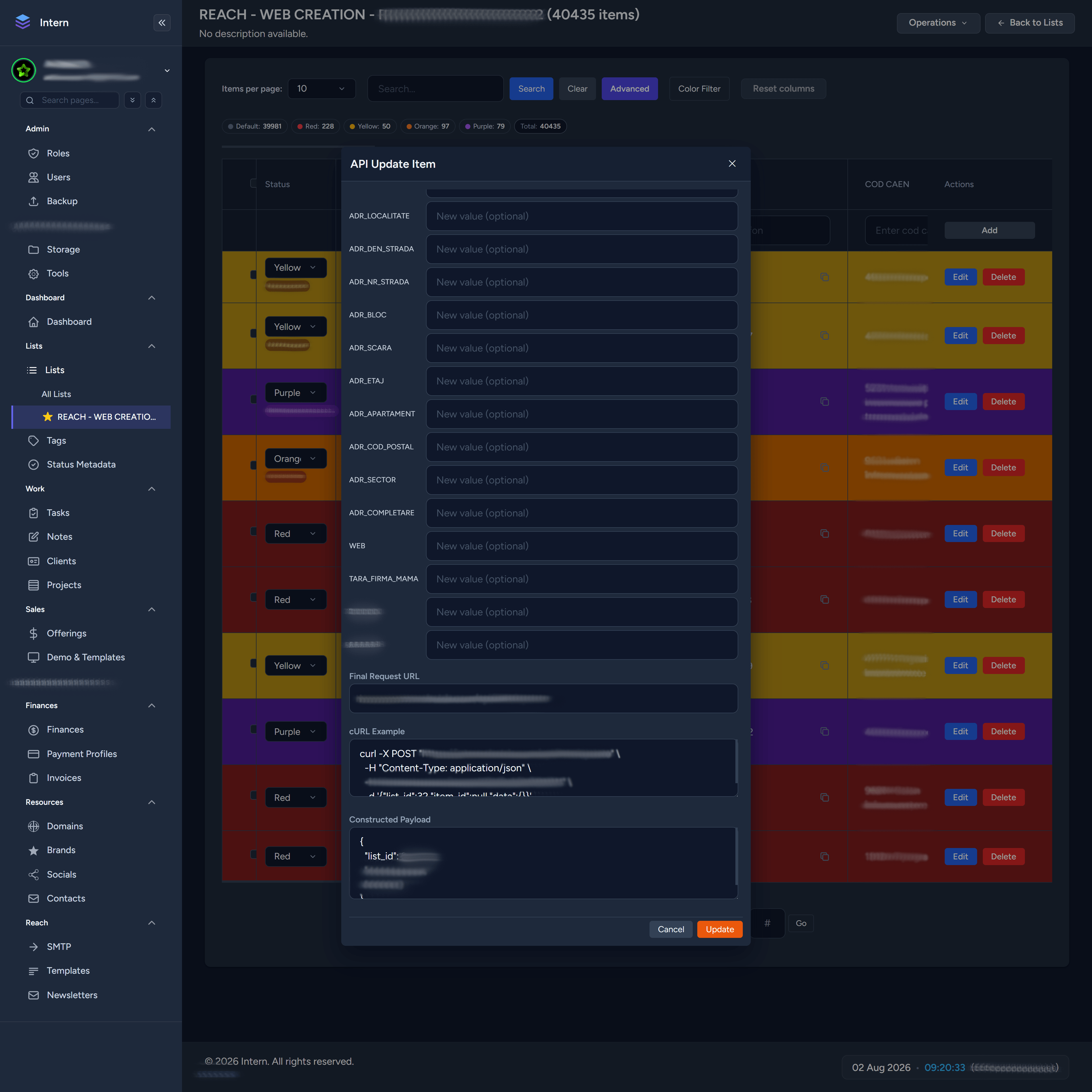 Internal Platform for full company management and API integration